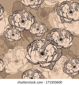Seamless pattern with decorative roses. Vector illustration.