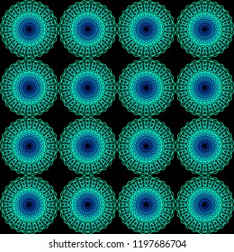  seamless pattern. Decorative round ornament. Geometric design element.