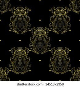 Seamless pattern with decorative scarab with egyptian cross and all seeing eye. 