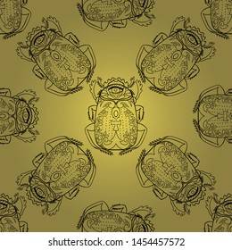 Seamless pattern with decorative scarab with egyptian cross and all seeing eye. 