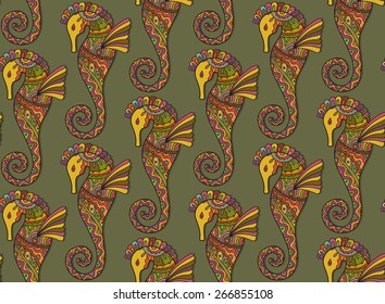 Seamless pattern of decorative seahorses