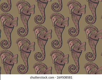 Seamless pattern of decorative seahorses