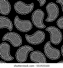 Seamless pattern with decorative seashells. White and black color. Vector illustration
