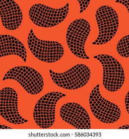 Seamless pattern with decorative shells. Flame and black color. Vector illustration