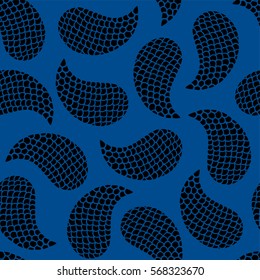 Seamless pattern with decorative shells. Lapis Blue and black color. Vector illustration