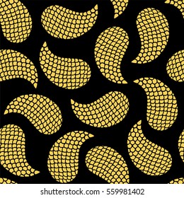 Seamless pattern with decorative shells. Primrose Yellow and black color. Vector illustration
