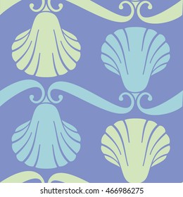 Seamless pattern with decorative shells. Vector clip art.
