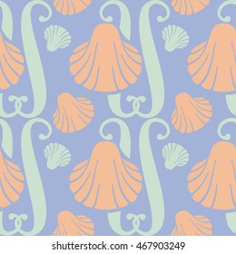 Seamless pattern with decorative shells. Vector clip art.
