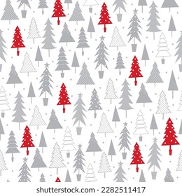 Seamless pattern with decorative silver tree and red color