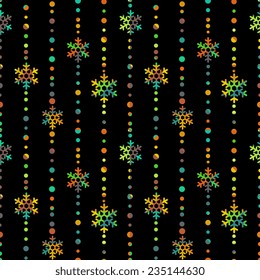 Seamless pattern with decorative snow flakes and dots