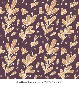 Seamless pattern with decorative sprig, simple vector background, eps10