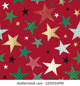 Seamless pattern with decorative star design great for wrapping, wallpaper, scrapbook, decoration background with red and green color