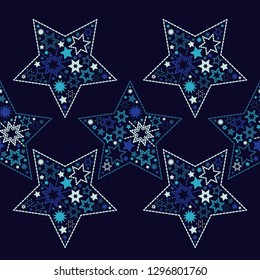 Seamless pattern with decorative stars. Mosaic of big and small stars. Can be used for wallpaper, textile, invitation card, wrapping, web page background.