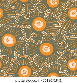 	
Seamless pattern with decorative stitch flowers. Hand-drawn vector illustration.	
