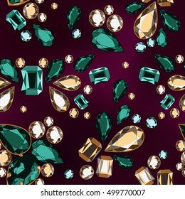 Seamless pattern of decorative strass on a dark background.