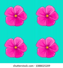 Seamless pattern with decorative summer cosmos flowers in magenta, pink and blue colors, watercolor vector illustration.