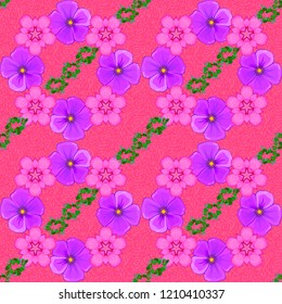 Seamless pattern with decorative summer cosmos flowers in pink, violet and magenta colors, watercolor vector illustration.