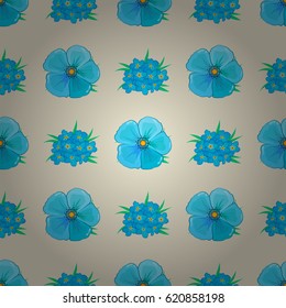 Seamless pattern with decorative summer cosmos flowers on a beige background, watercolor vector illustration.