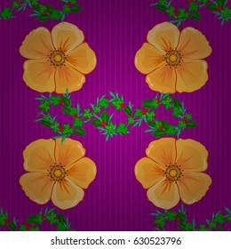 Seamless pattern with decorative summer cosmos flowers on a purple background, watercolor vector illustration.
