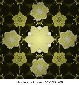 Seamless pattern with Decorative summer flowers in yellow colors, watercolor vector illustration.