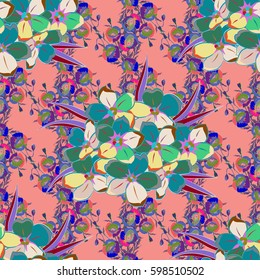 Seamless pattern with Decorative summer flowers on a pink background, watercolor vector illustration.