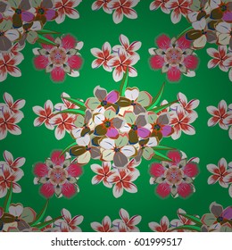 Seamless pattern with Decorative summer flowers in beige and green colors, watercolor vector illustration.