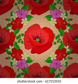 Seamless pattern with Decorative summer flowers on a beige background, watercolor vector illustration.