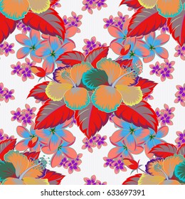 Seamless pattern with Decorative summer flowers in green and blue colors, watercolor vector illustration.