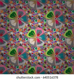 Seamless pattern with Decorative summer flowers in gray and green colors, watercolor vector illustration.