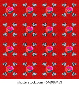 Seamless pattern with Decorative summer flowers in red and pink colors, watercolor vector illustration.