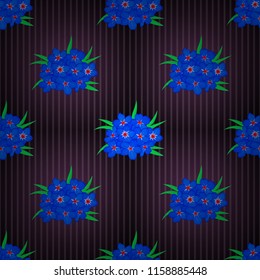 Seamless pattern with decorative summer forget-me-not flowers in brown, purple and blue colors, watercolor vector illustration.