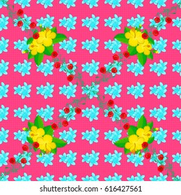Seamless pattern with decorative summer plumeria flowers on a pink background, watercolor vector illustration.