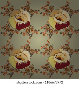 Seamless pattern with decorative summer poppy flowers in gray, beige and brown colors, watercolor vector illustration.