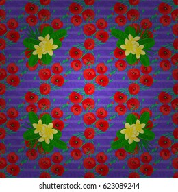 Seamless pattern with decorative summer poppy flowers on a violet background, watercolor vector illustration.