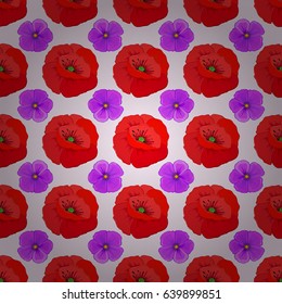 Seamless pattern with decorative summer poppy flowers on a beige background, watercolor vector illustration.