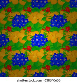 Seamless pattern with decorative summer primrose flowers on a red background, watercolor vector illustration.