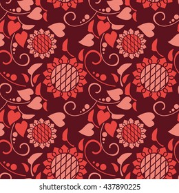 Seamless pattern with decorative sunflowers. Vector clip art.