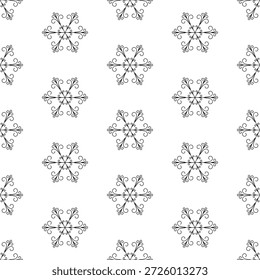 Modelo inconsútil con los copos de nieve decorativos del remolino, negro sobre blanco