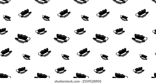 Seamless pattern with decorative tea cup on a saucer plate silhouette vector