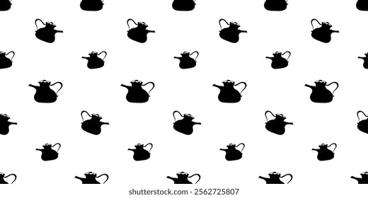 Seamless pattern with decorative teapot side view silhouette vector