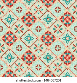 Seamless pattern of decorative tiles in retro style. Vector illustration