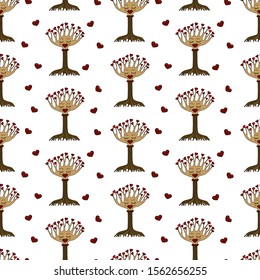 Seamless pattern of decorative tree of love with hearts. eps10 vector illustration. hand drawing