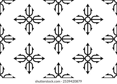 Modelo inconsútil con el ornamento decorativo del tridente. Textura de tridente de patrón transparente blanco y negro.
