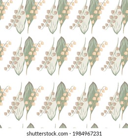 Seamless pattern with decorative vintage lily of the valley silhouettes print. Isolated backdrop. Graphic design for wrapping paper and fabric textures. Vector Illustration.