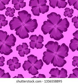 Seamless pattern with decorative violet flowers on purple background. Beautiful vector illustration