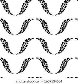 Seamless pattern with a decorative wave of Doodle elements on a white background. Hand-drawn vector illustration.