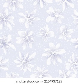 Patrón inmaculado con flores blancas decorativas sobre un fondo azul. Ilustración vectorial.