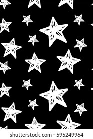 Seamless pattern with decorative white star on a black background.