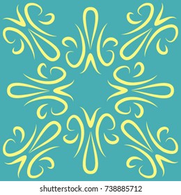 seamless pattern of decorative yellow elements on a blue background, vector illustration