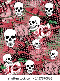 Seamless pattern dedicated to the Mexican Day of the Dead. Suitable for fabric, wrapping paper and the like